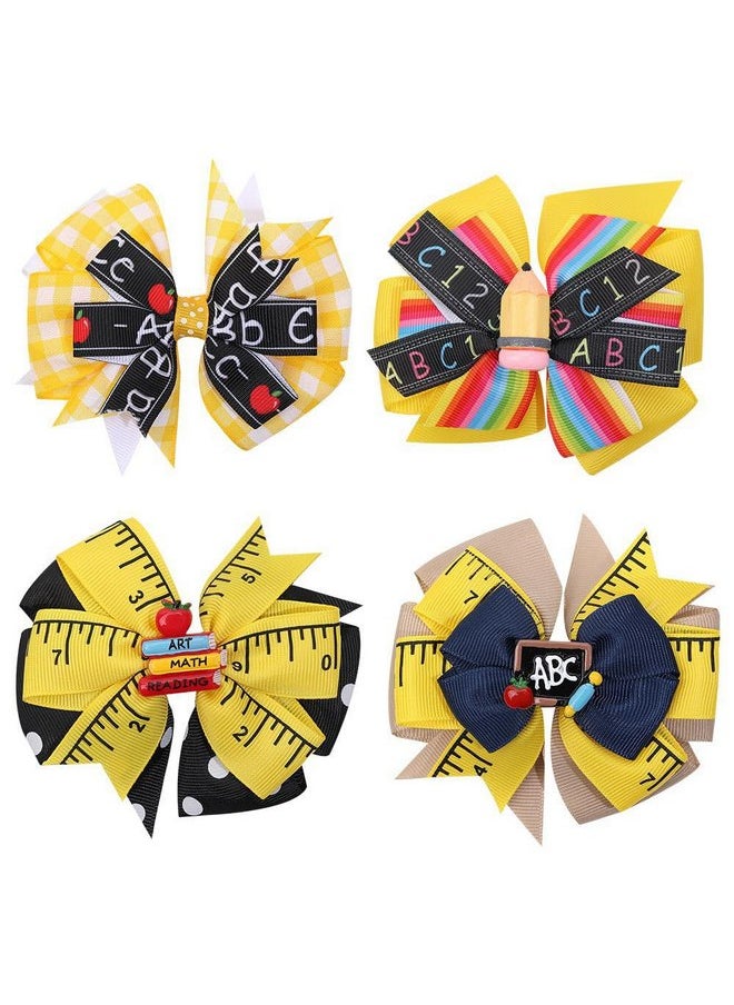 XIELIME - Back to School Bow Hair Clips for Girls, 5PCS 4.5 Inch Yellow Apple Pencil Blackboard Hair Bows Hairgrips Alligator Clips for First Day of School Hair Accessory for Toddler Kids Kindergarten Students - Image 1