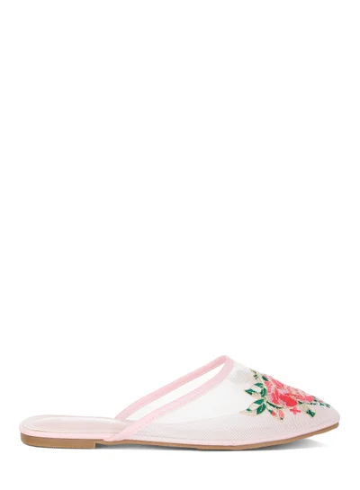 London Rag Floral Embroidered Mesh Mules in Pink