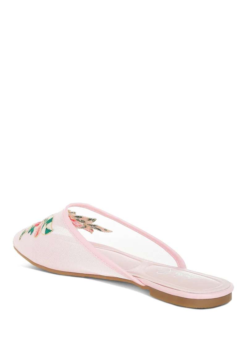 London Rag Floral Embroidered Mesh Mules in Pink