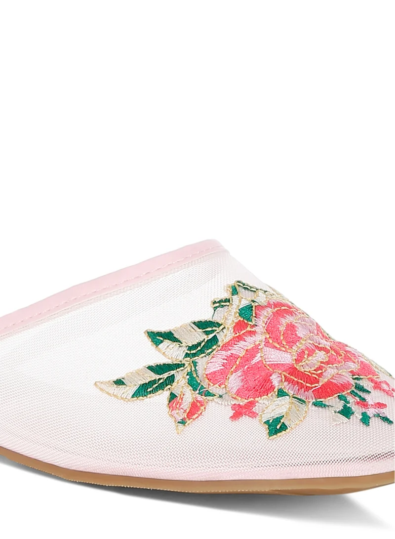 London Rag Floral Embroidered Mesh Mules in Pink