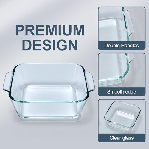 Yomvzake Small Casserole Dish, 5 Inch Glass Square Baking Dish Individual Portion Baking Pan for Oven Microwave Air Fryer Square Egg, Clear Prep Bowls with Handle - Image 2