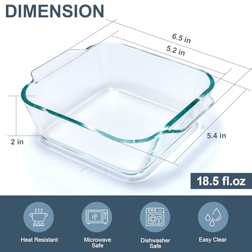 Yomvzake Small Casserole Dish, 5 Inch Glass Square Baking Dish Individual Portion Baking Pan for Oven Microwave Air Fryer Square Egg, Clear Prep Bowls with Handle - Image 3