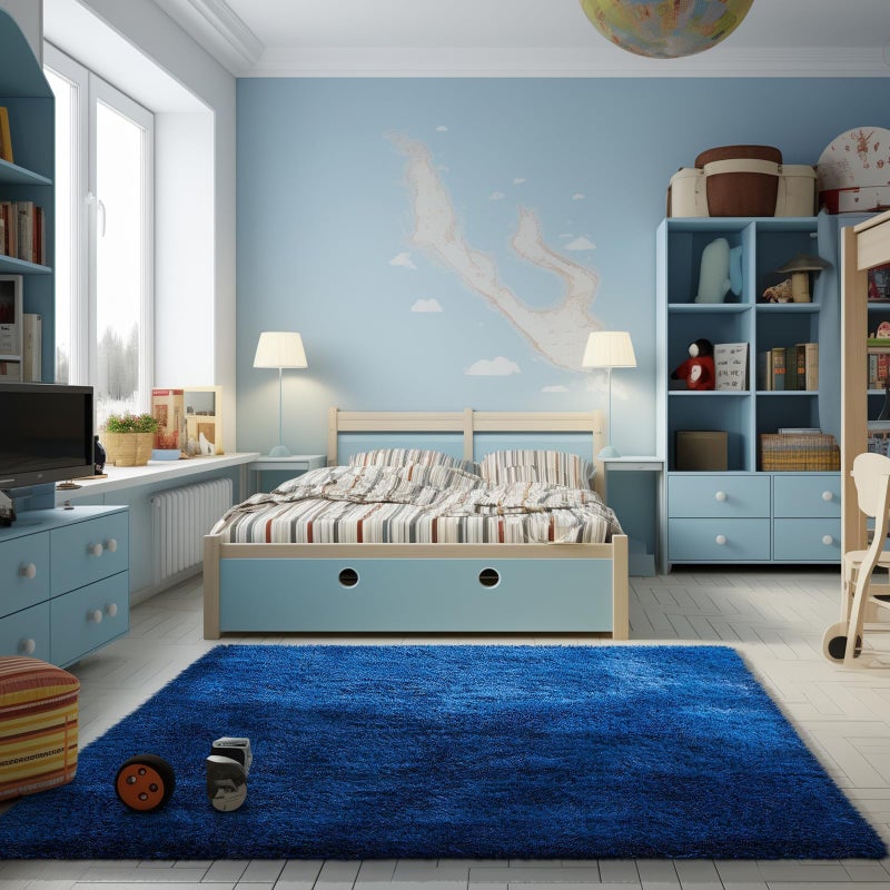 Ophanie Blue Rug Boys 4x6 Rugs for Bedroom Royal Dark Blue Carpet Nursery Aesthetic Kids Playroom Navy Area Rugs for Girls Teen Home Decor Fluffy Shag Bedside Floor Living Room Carpet