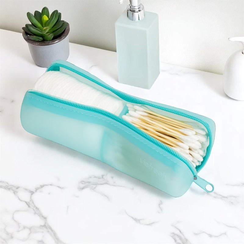 Visfresh Cotton Round Swab Travel Case, 2 in 1 Portable Hair Accessories Organizer, Hair Tie and Bobby Pin Holder, Travel Qtips Case, Purse Organization, Floss Holder (Blue) - Image 3