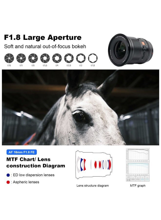 VILTROX عدسة بزاوية واسعة 16 مم f1.8 بؤرة تلقائية لعدسات سوني E، هيكل معدني، طلاء نانو AR، متوافقة مع سوني a7 a7C a7III a7RIII a7RIV a7RV a9 a6100 - Image 5