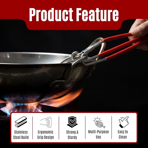 Yoshiva Sandasi for Hot Pot | Utility Pakkad, Stainless Steel Tong Wire | Sansi for Kitchen with Vinyl Coated Handle | Utensil Gripper Pot Lifter (8 inch) - Image 2