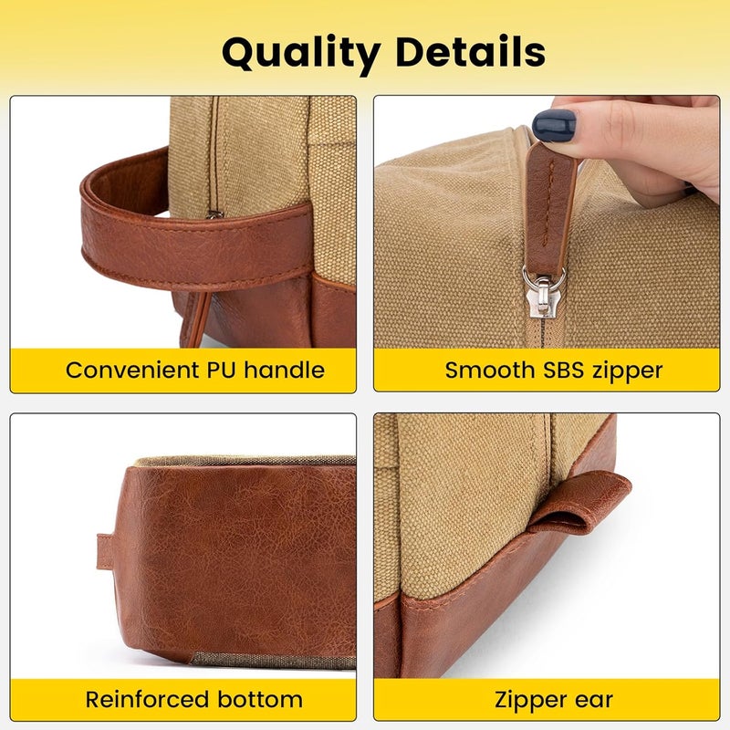 Vorspack Travel Toiletry Bag - Hanging Toiletry Bag for Men Water Resistant Canvas Shaving Bag for Travel, Brown, Medium - Image 3
