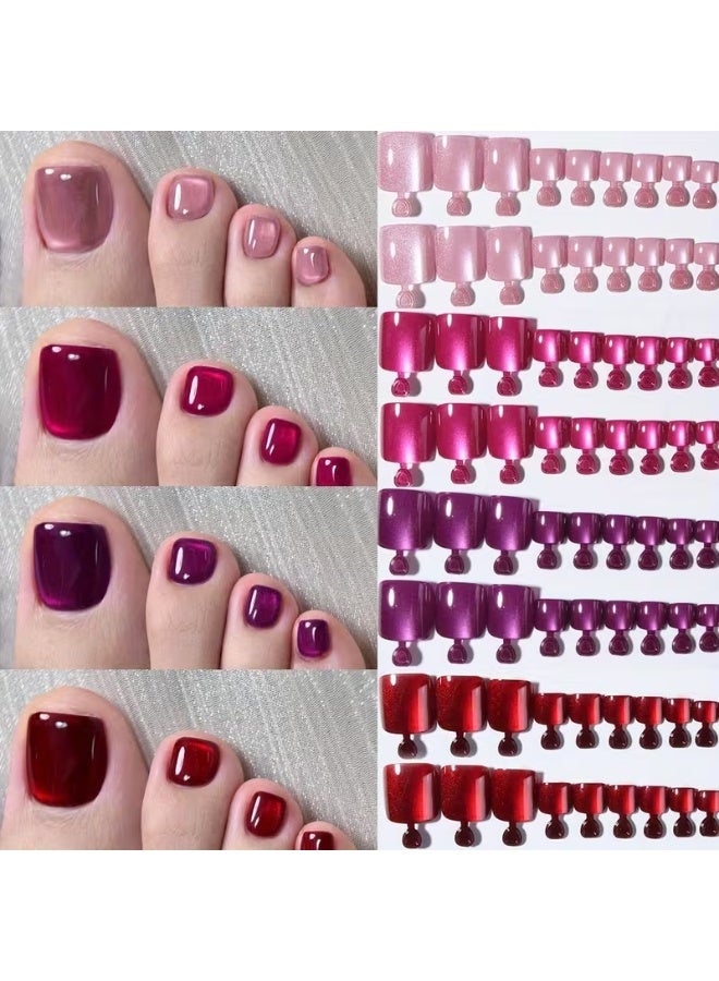 LANGMANNI Minimalist Ins Hot Style Multi-Color Glass Crystal Cat Eye Toenail Patch Detachable Nail High Quality 96pcs Short Toenails Press-On Nails Y2K Nails Hot Cool Detachable Nail Art Finished Acrylic Nails (Each Box Comes with Jelly Glue + Nail File) - Image 1