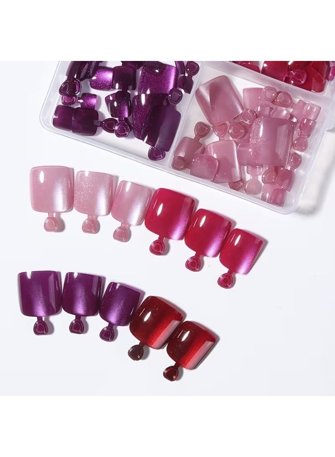 LANGMANNI Minimalist Ins Hot Style Multi-Color Glass Crystal Cat Eye Toenail Patch Detachable Nail High Quality 96pcs Short Toenails Press-On Nails Y2K Nails Hot Cool Detachable Nail Art Finished Acrylic Nails (Each Box Comes with Jelly Glue + Nail File) - Image 2