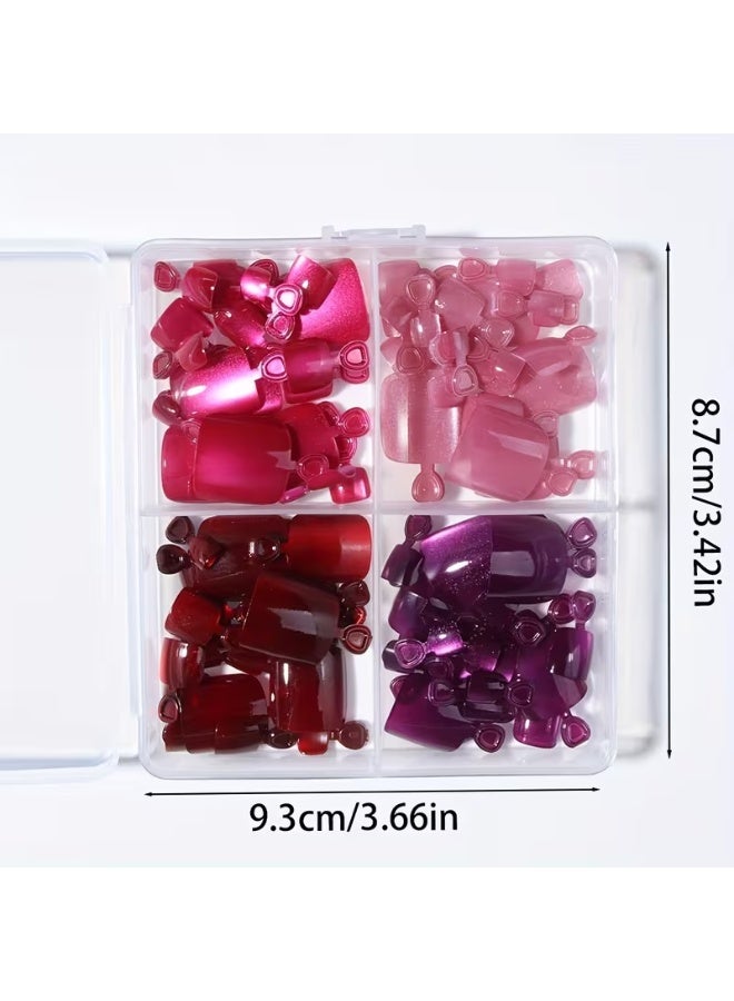 LANGMANNI Minimalist Ins Hot Style Multi-Color Glass Crystal Cat Eye Toenail Patch Detachable Nail High Quality 96pcs Short Toenails Press-On Nails Y2K Nails Hot Cool Detachable Nail Art Finished Acrylic Nails (Each Box Comes with Jelly Glue + Nail File) - Image 3