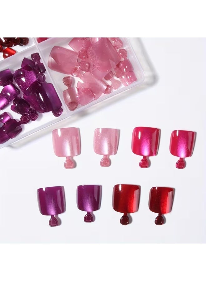LANGMANNI Minimalist Ins Hot Style Multi-Color Glass Crystal Cat Eye Toenail Patch Detachable Nail High Quality 96pcs Short Toenails Press-On Nails Y2K Nails Hot Cool Detachable Nail Art Finished Acrylic Nails (Each Box Comes with Jelly Glue + Nail File) - Image 5
