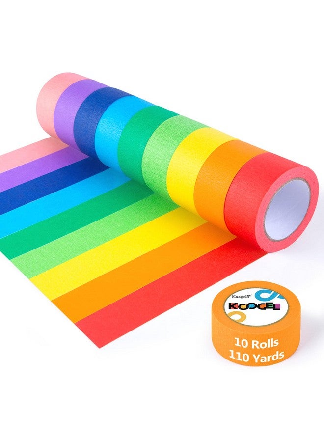 Koogel 10 Rolls Colored Masking Tapes, Pianters Tape, Rainbow Colors Rolls For Diy Decorative, Crafts, Kids Art Supplies - Image 1