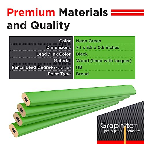 GRAPHITE Hard Lead Carpenter Pencil #2 Lumber Pencil (1) Pack of 12 PCS - Industrial Pencil Wood Flooring Marker for Wood Working Tools Marking & Concrete Marking - Neon Green - Image 2