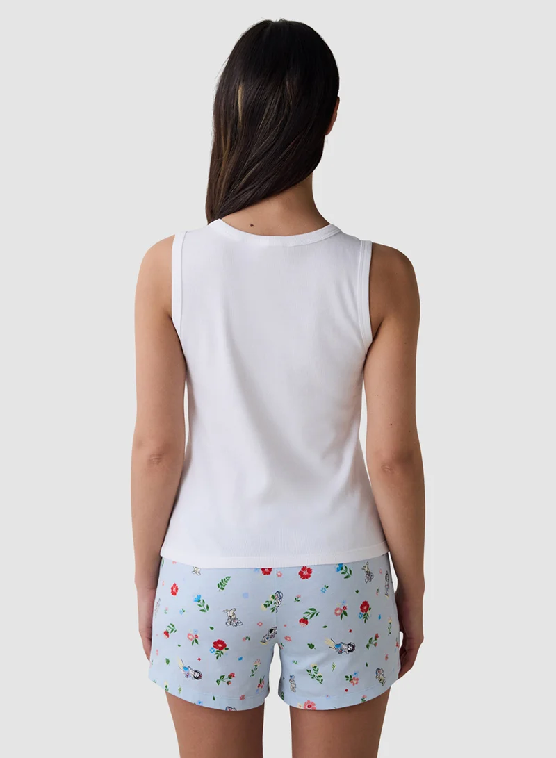 بنتي طقم بيجاما قطن أبيض وأزرق