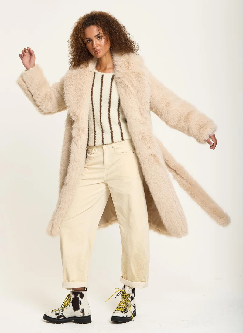 Cream Long Faux Fur Coat