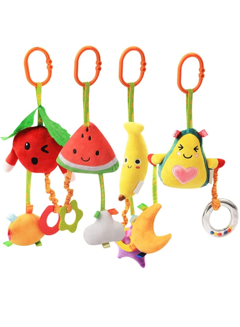 SYOSI Baby Hanging Toy 4 Pack Car Seat Stroller Toys Soft Toys for Baby Newborn Infant Car Bed Travel Activity for Babies Boys and Girls from 0 to 36 Months Fruit - Image 1