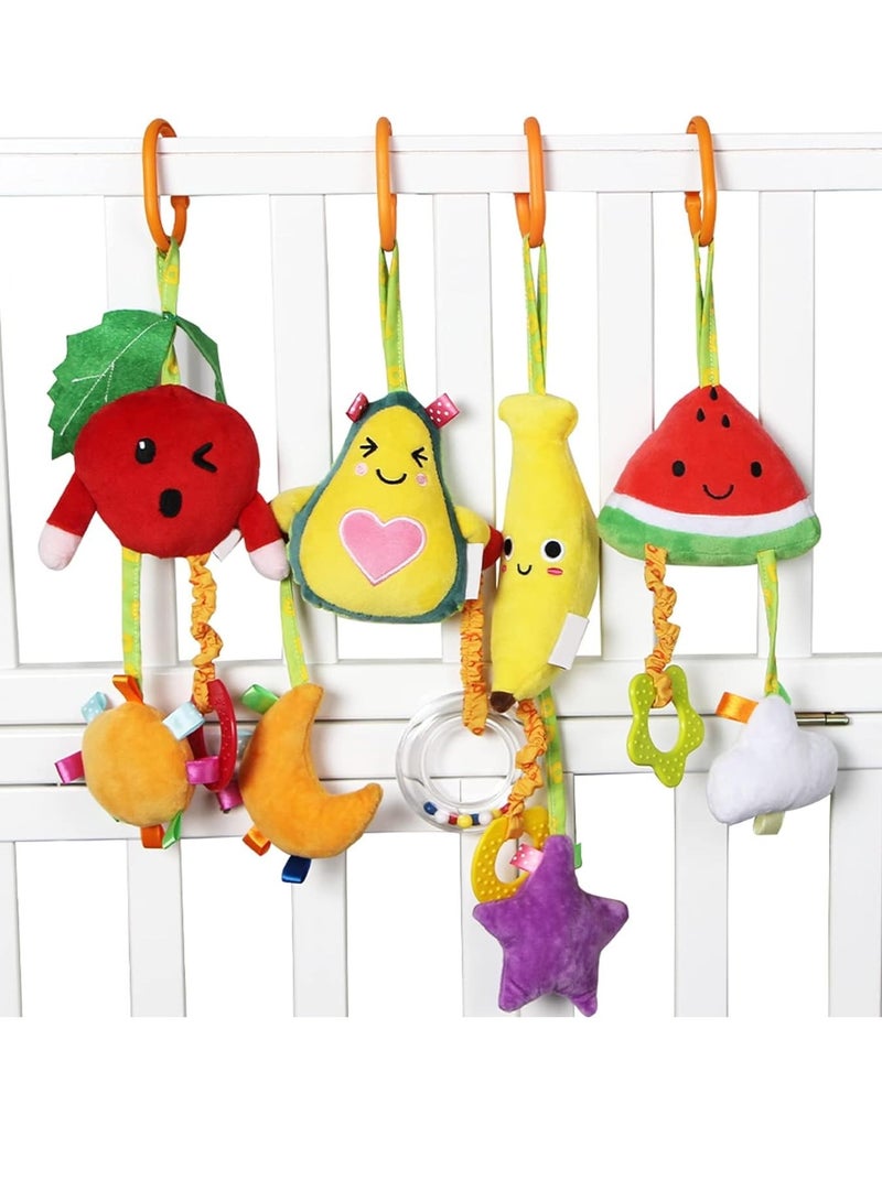SYOSI Baby Hanging Toy 4 Pack Car Seat Stroller Toys Soft Toys for Baby Newborn Infant Car Bed Travel Activity for Babies Boys and Girls from 0 to 36 Months Fruit - Image 3