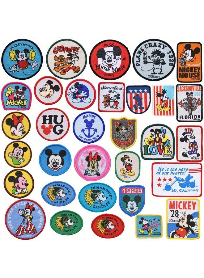ديزني مجموعة من 32 قطعة من رقع التطريز على شكل ميكي ماوس من ديزني، مثالية لتزيين الملابس وإكسسوارات القبعات. - Image 4
