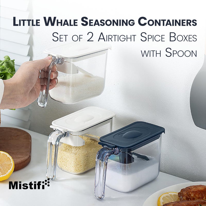 Mistifi Little Whale Seasoning Containers (Set of 2, White) â€“ Airtight Spice Boxes with One-Press Lid & Built-In 2g Measuring Spoon, Food-Grade Storage Jars for Salt, Sugar & Spices - Image 2