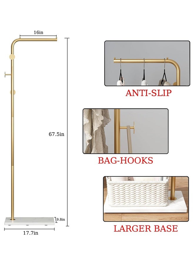 Gold Coat Racks, Metal Coat Racks Freestanding with Crossbar and 3 Hooks, Modern Coat Hanger with Marble Base, L Shaped Coat Stand for Entryway, Bedroom, Living Room, Office - Image 2