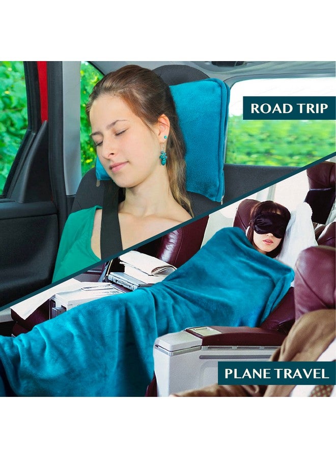 PAVILIA PAVILIA Travel Blanket Pillow, Soft Airplane Blanket 2-IN-1 Combo Set, Plane Blanket Compact Packable, Flight Essentials Car Pillow, Travelers Gifts Accessories Luggage Backpack Strap, 60x43 Teal Blue - Image 5