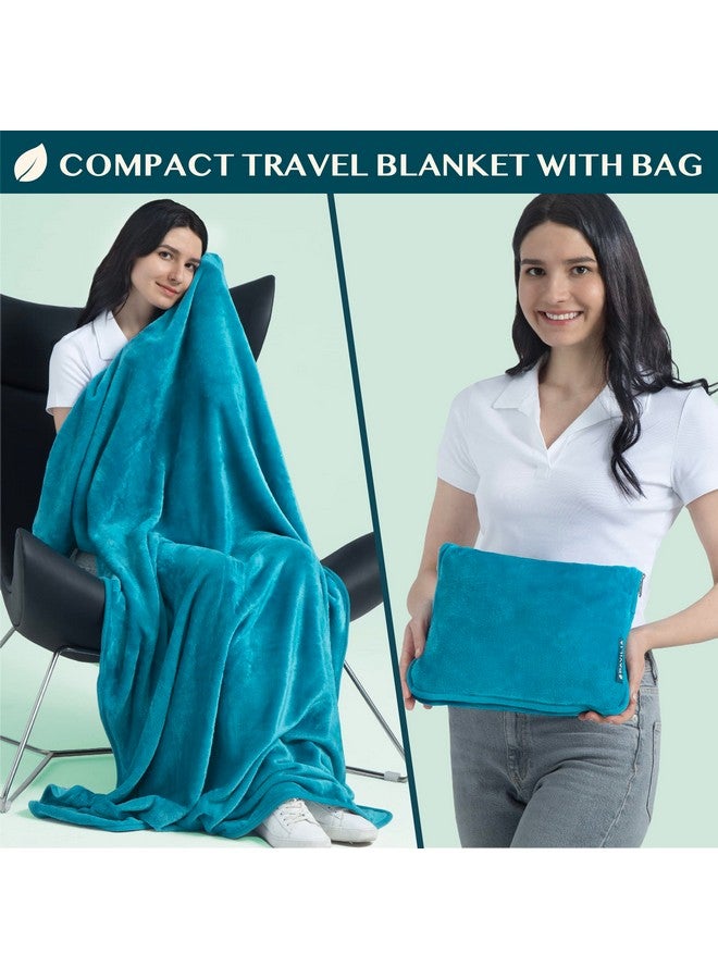 PAVILIA PAVILIA Travel Blanket Pillow, Soft Airplane Blanket 2-IN-1 Combo Set, Plane Blanket Compact Packable, Flight Essentials Car Pillow, Travelers Gifts Accessories Luggage Backpack Strap, 60x43 Teal Blue - Image 2