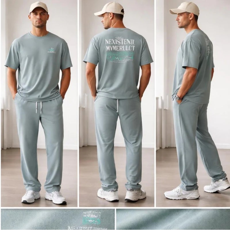 Aroma Aura Sky Blue Printed T-Shirt and Trouser Set - Image 3
