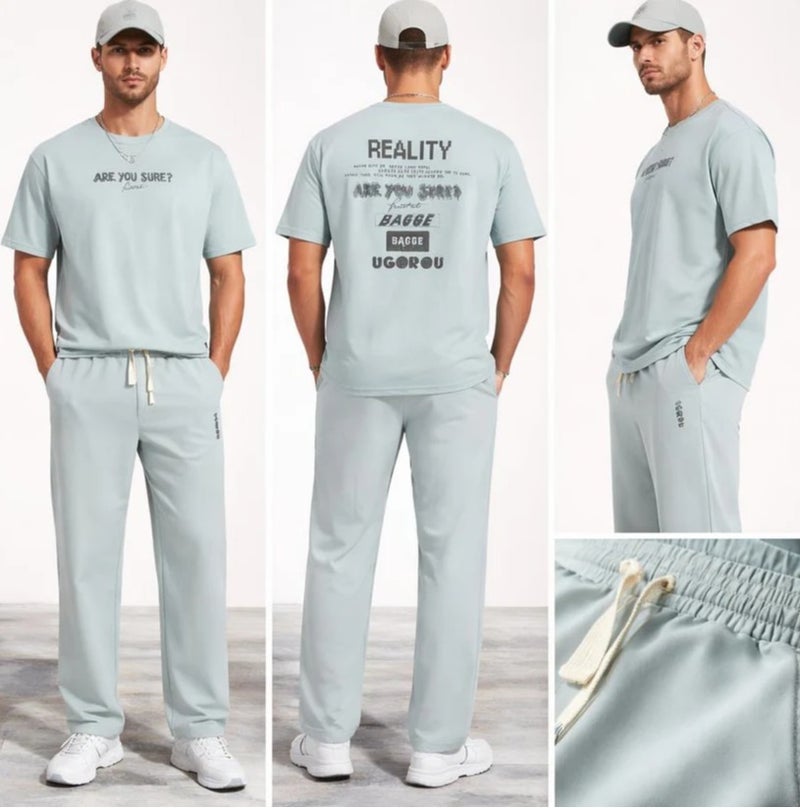 Aroma Aura Sky Blue Printed T-Shirt and Trouser Set - Image 1