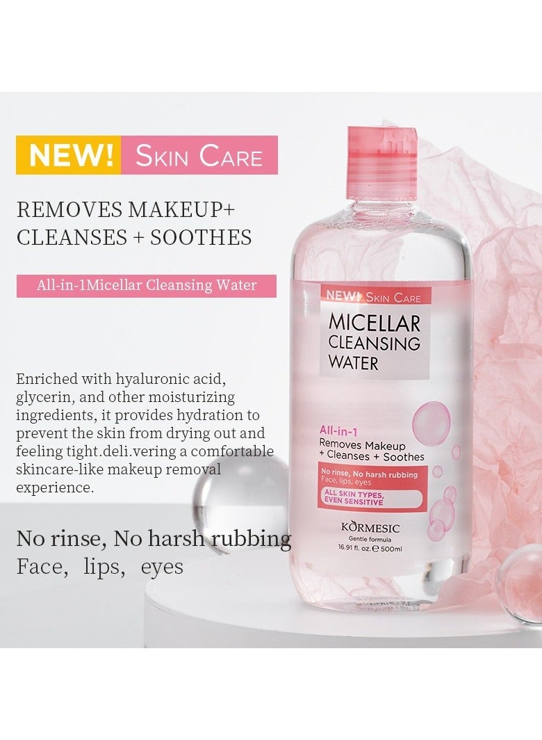 Kormesic Micellar Cleansing Water - 500ml Gentle Deep Cleansing Makeup Remover  - Image 3