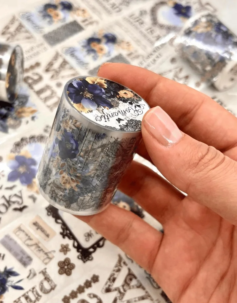Kağıt Gemi Dükkan Paper Ship Shop Romantic Series Blue Floral Patterned Washi Tape Washi Tape Waterproof Bullet Journal