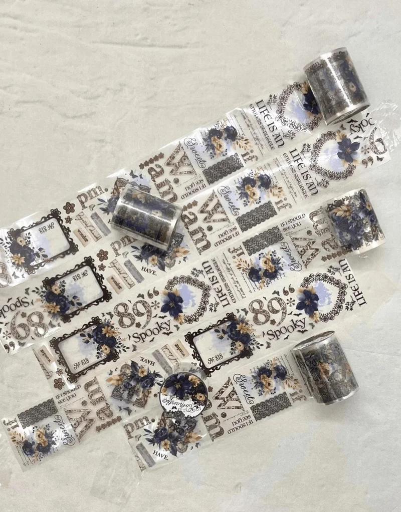 Kağıt Gemi Dükkan Paper Ship Shop Romantic Series Blue Floral Patterned Washi Tape Washi Tape Waterproof Bullet Journal