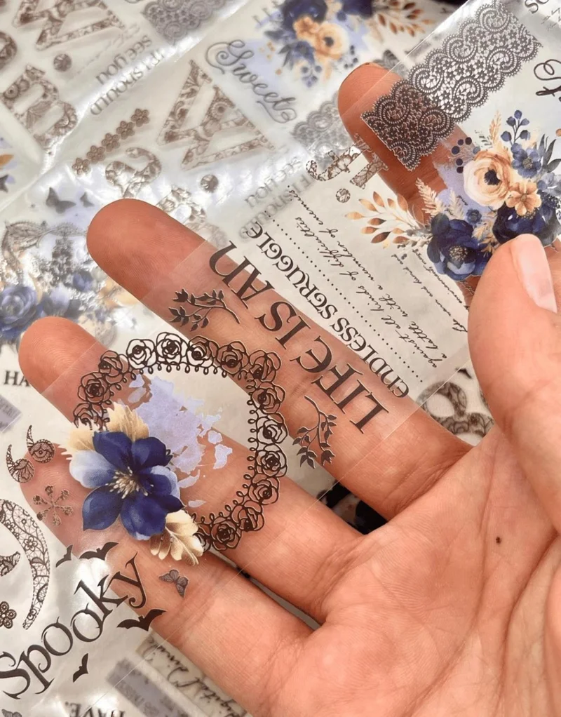 Kağıt Gemi Dükkan Paper Ship Shop Romantic Series Blue Floral Patterned Washi Tape Washi Tape Waterproof Bullet Journal