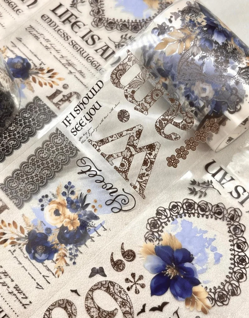 Kağıt Gemi Dükkan Paper Ship Shop Romantic Series Blue Floral Patterned Washi Tape Washi Tape Waterproof Bullet Journal
