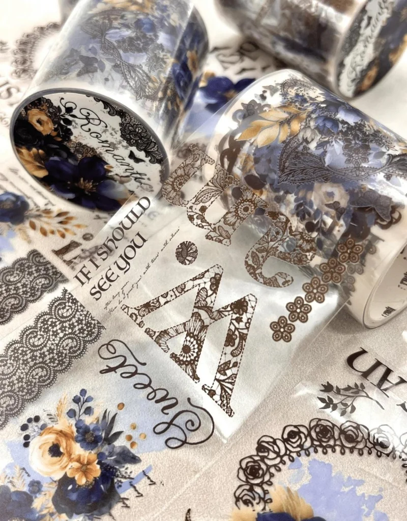 Kağıt Gemi Dükkan Paper Ship Shop Romantic Series Blue Floral Patterned Washi Tape Washi Tape Waterproof Bullet Journal