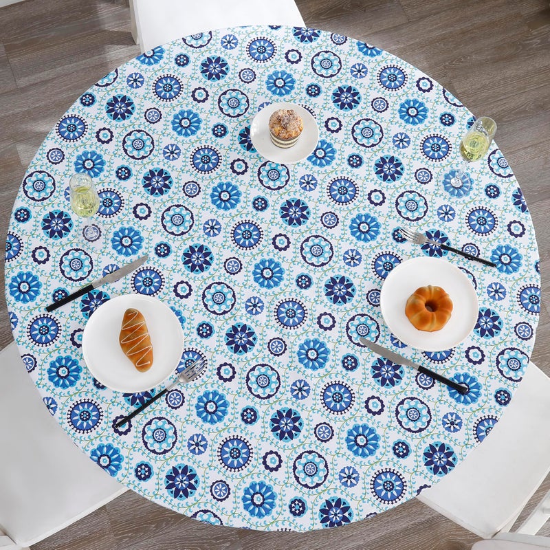 Walrus Round Vinyl Fitted Tablecloth with Flannel Backing Elastic Edge Design Table Cover Waterproof Oil-Proof PVC Table Cloth Stain-Resistant Best for 37"-44" Round - Image 1