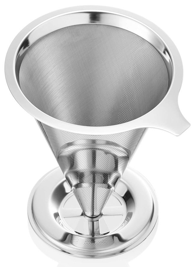 Unbreakable Pour Over Coffee Dripper, Fine Mesh Double Layer Stainless Steel Coffee Filter, Metal Cone Pour Over Coffee Filter Single Cup Coffee Maker 1-2 Cup - Image 1