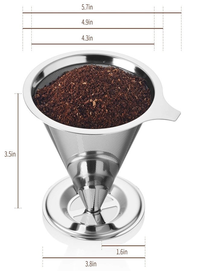 Unbreakable Pour Over Coffee Dripper, Fine Mesh Double Layer Stainless Steel Coffee Filter, Metal Cone Pour Over Coffee Filter Single Cup Coffee Maker 1-2 Cup - Image 2