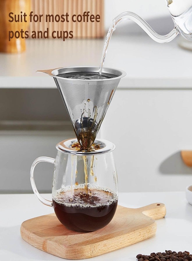 Unbreakable Pour Over Coffee Dripper, Fine Mesh Double Layer Stainless Steel Coffee Filter, Metal Cone Pour Over Coffee Filter Single Cup Coffee Maker 1-2 Cup - Image 4