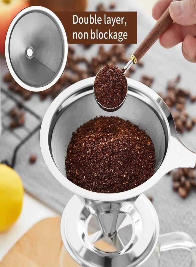 Unbreakable Pour Over Coffee Dripper, Fine Mesh Double Layer Stainless Steel Coffee Filter, Metal Cone Pour Over Coffee Filter Single Cup Coffee Maker 1-2 Cup - Image 3