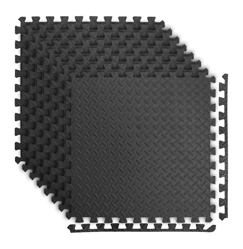 Max-Ema Global Interlocking Foam Floor Tiles Black 60x60x1cm Pack of 8 For Home Gym, Exercise Floor Mat, Workout Equipment, Play Area Soft Foam Mat And House Gym Flooring Water Resistant - Image 1
