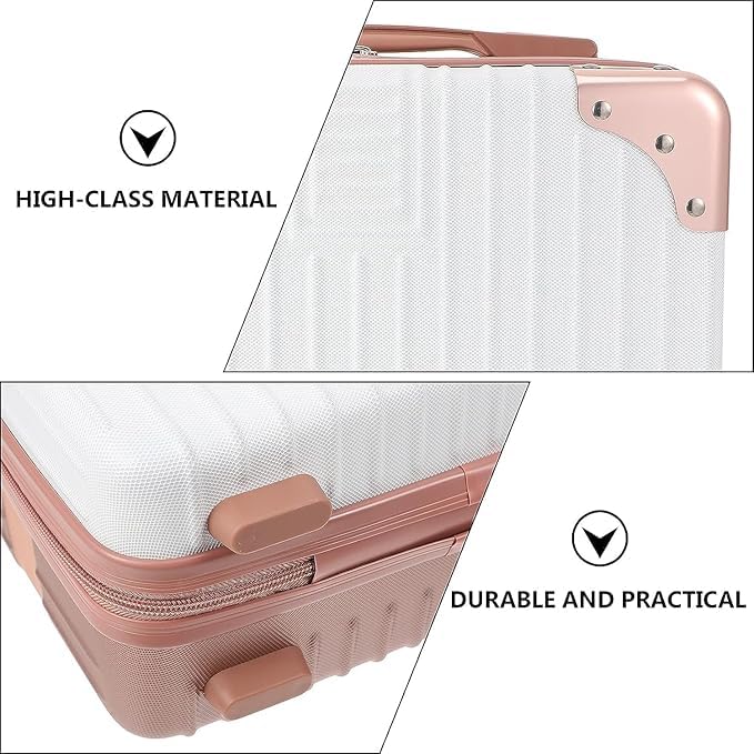 Proxin Hard Shell Cosmetic Bag Case Travel Hand Luggage Small Portable Carrying Suitcase Makeup Case for Women Organizer Box Vanity Mini Suitcase 14 Books Bottles Clothes Rose GoldWhite - Image 2
