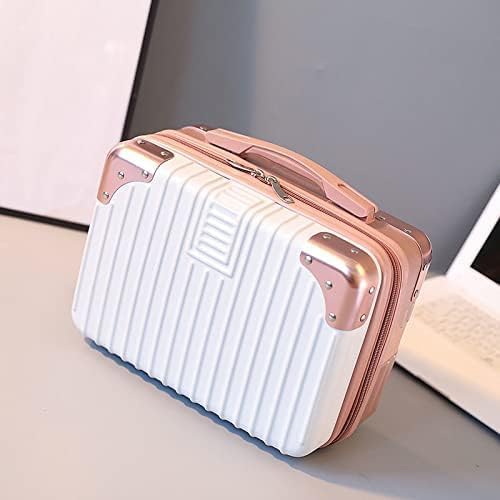 Proxin Hard Shell Cosmetic Bag Case Travel Hand Luggage Small Portable Carrying Suitcase Makeup Case for Women Organizer Box Vanity Mini Suitcase 14 Books Bottles Clothes Rose GoldWhite - Image 5