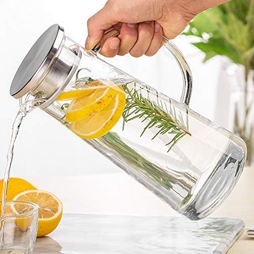 Brixal 1.3 Liter Glass Pitcher with Stainless Steel lid iced Tea Pitcher Water jug hot & Cold Water Wine Coffee Milk Juice Beverage Carafe and Sun Tea jar, 1300ml - Image 1