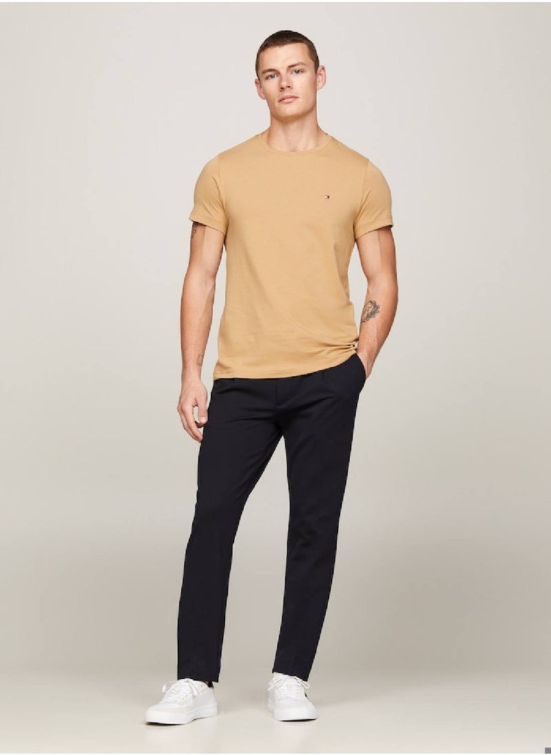 TOMMY HILFIGER Men's Flag Embroidery Extra Slim Fit T-Shirt -  Stretch cotton, Beige  - Image 4