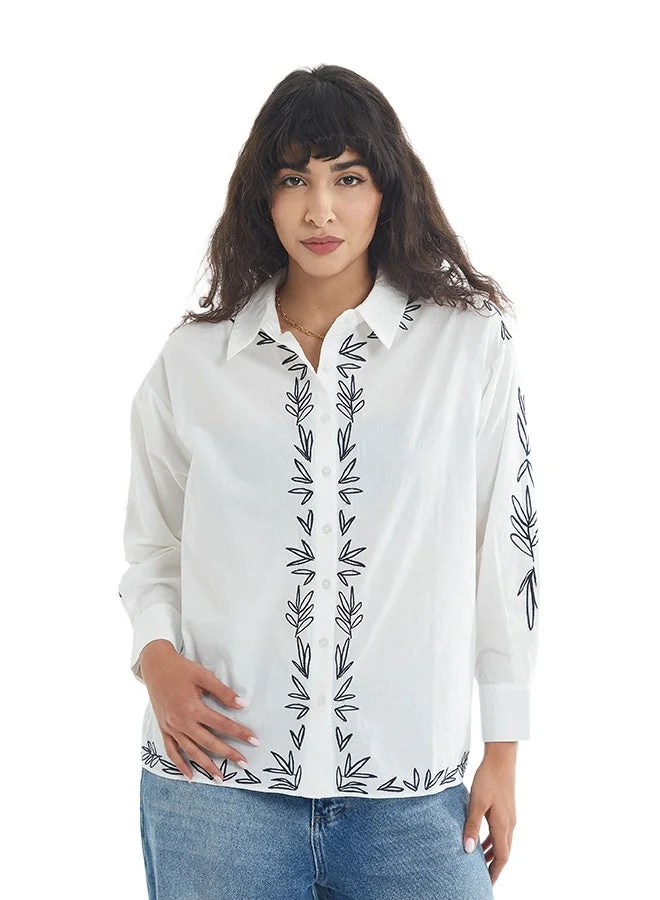 اشاراي قميص نسائي بأزرار وأكمام كاملة