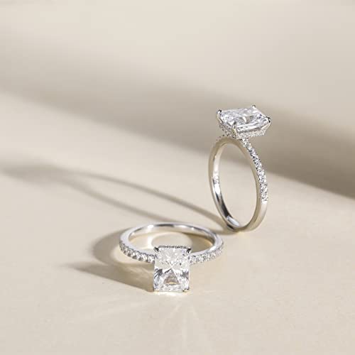 EAMTI 3CT 925 Sterling Silver Engagement Rings Radiant Cut Solitaire Cubic Zirconia CZ Wedding Promise Rings for Her Wedding Bands for Women Size 8 - Image 3