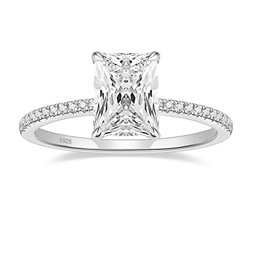 EAMTI 3CT 925 Sterling Silver Engagement Rings Radiant Cut Solitaire Cubic Zirconia CZ Wedding Promise Rings for Her Wedding Bands for Women Size 8 - Image 1