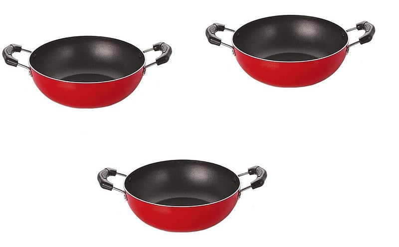 SJE WARE Sjeware Nonstick Flat Dosa Tawa and Kadai Combo Set Red - Image 1