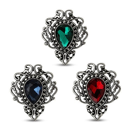 MINGHUA Retro Hollow Flower Waterdrop Gemstone Brooch for Women (Red) - Image 4