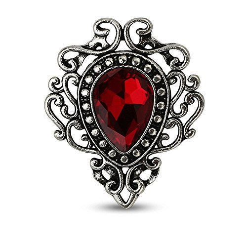 MINGHUA Retro Hollow Flower Waterdrop Gemstone Brooch for Women (Red) - Image 1